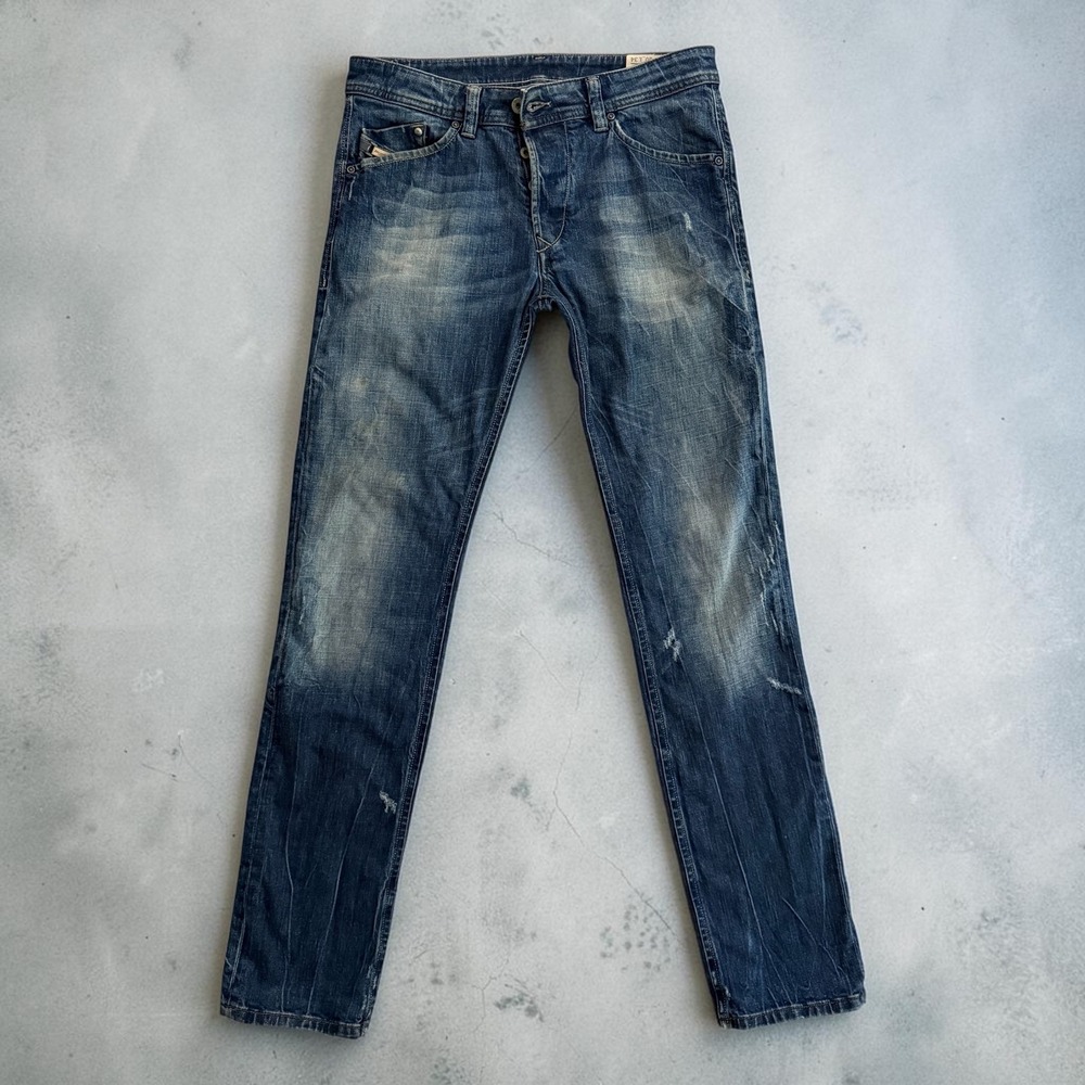 Diesel Darron Slim Tapered Jeans 30x34 Blue Distressed Wash 008SV Stretch Mens